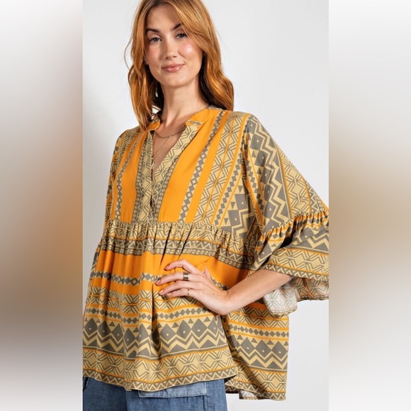 Easel Orange and Gray Patterned Top - Picture 2 of 4